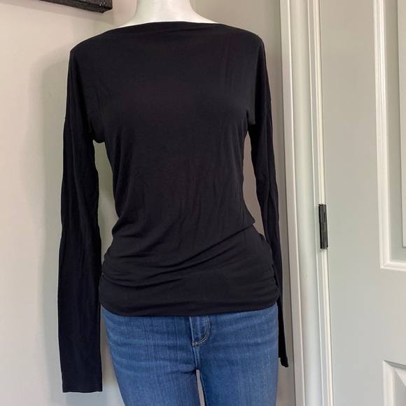 Vince Micromodal Black Boat Neck Lightweight Long Sleeve Top Stretch Sz XS - Picture 2 of 10